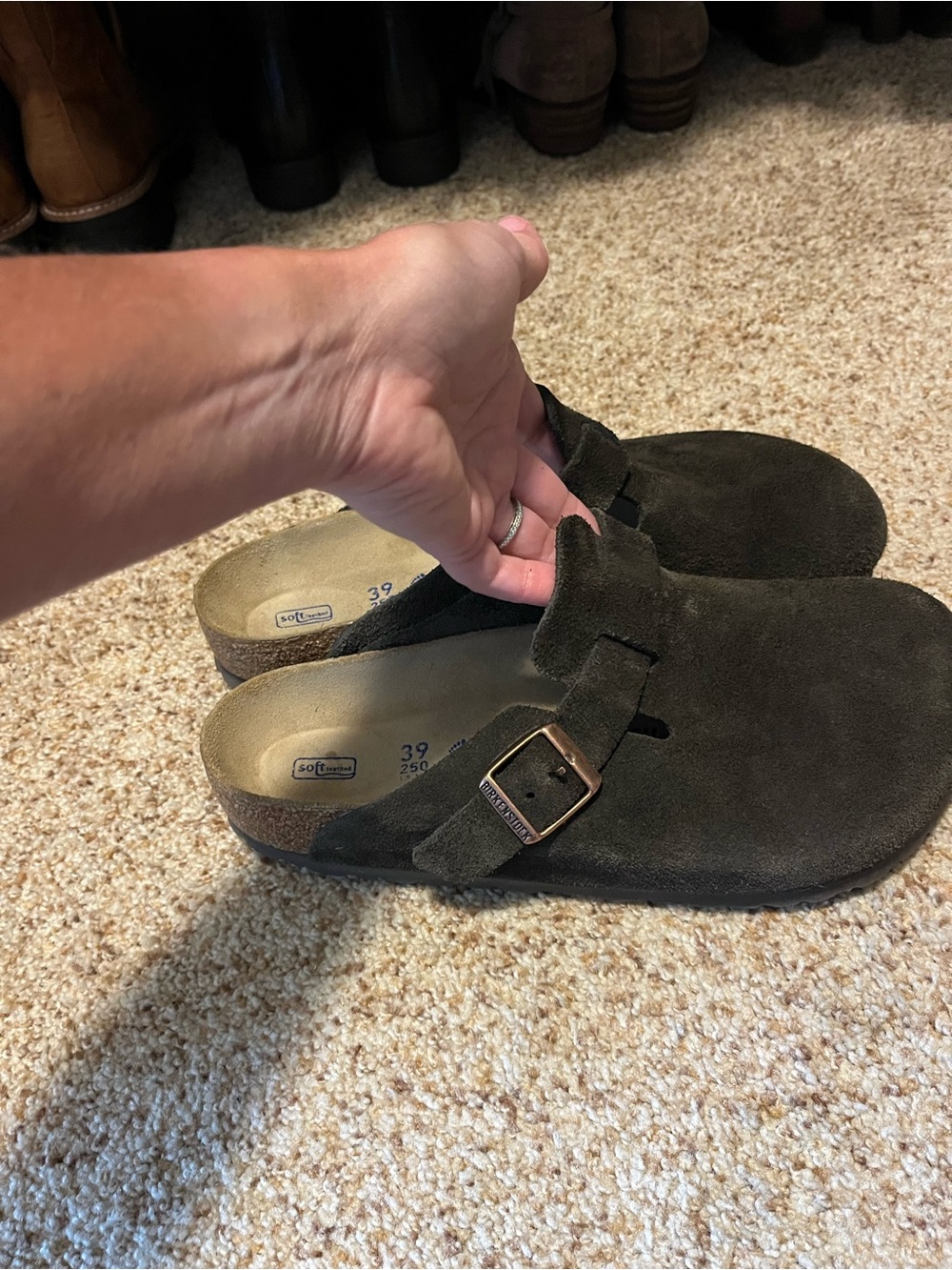Birkenstock Women's Mocha Suede Boston Slip-on Clog - size 39 soft footbed